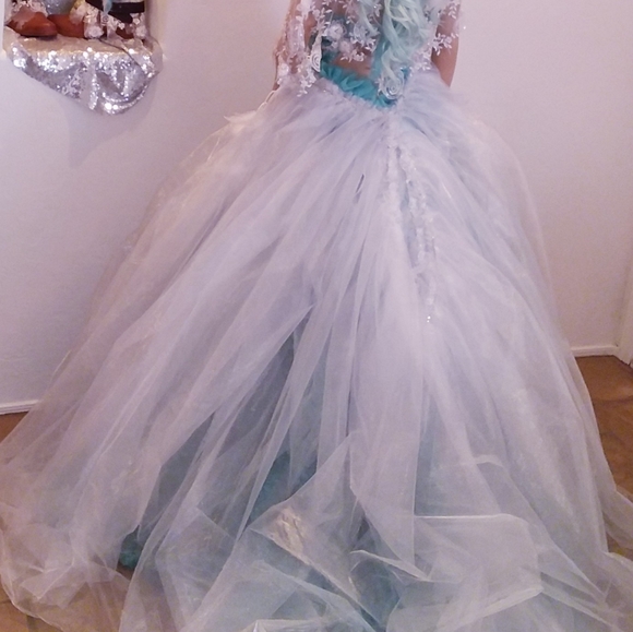 "DANITA" Green & White Boho Wedding Ballgown Set - Picture 6 of 6